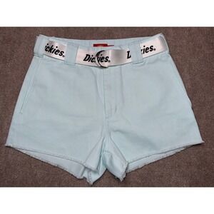 Dickies Women's Light Blue Shorts Size 0/24 With Logo Belt